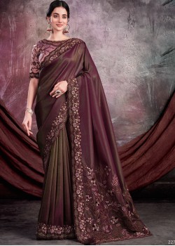 Wine Silk Designer Saree 